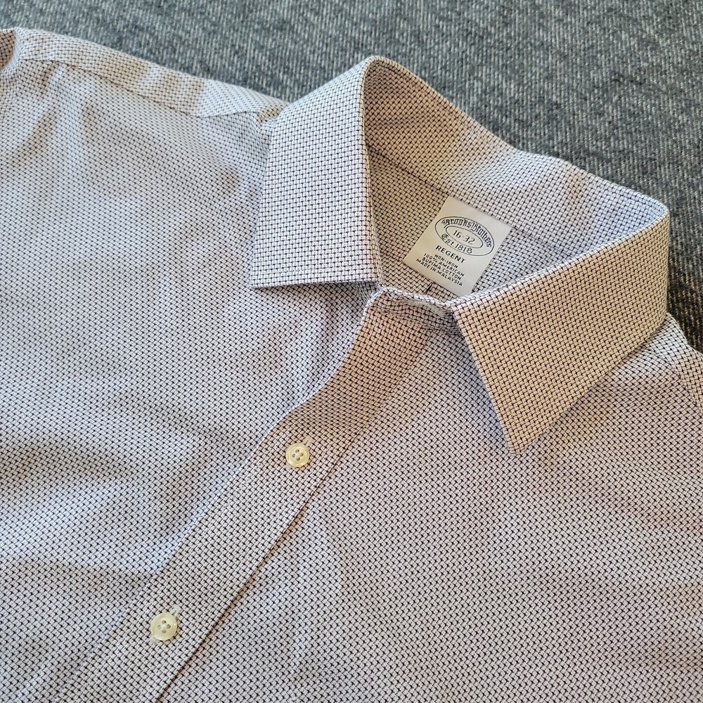 Brooks Brothers Shirt Men's 16 32 Regent Purple Geometric Non Iron Supima
